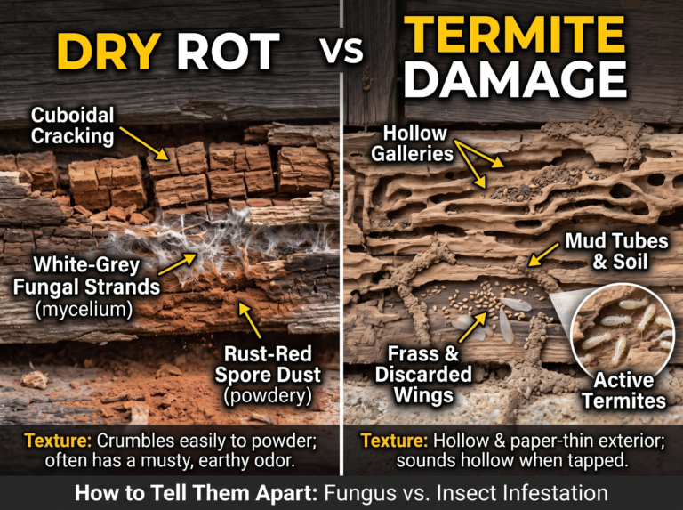 Dry Rot vs. Termite Damage: How to Tell Them Apart